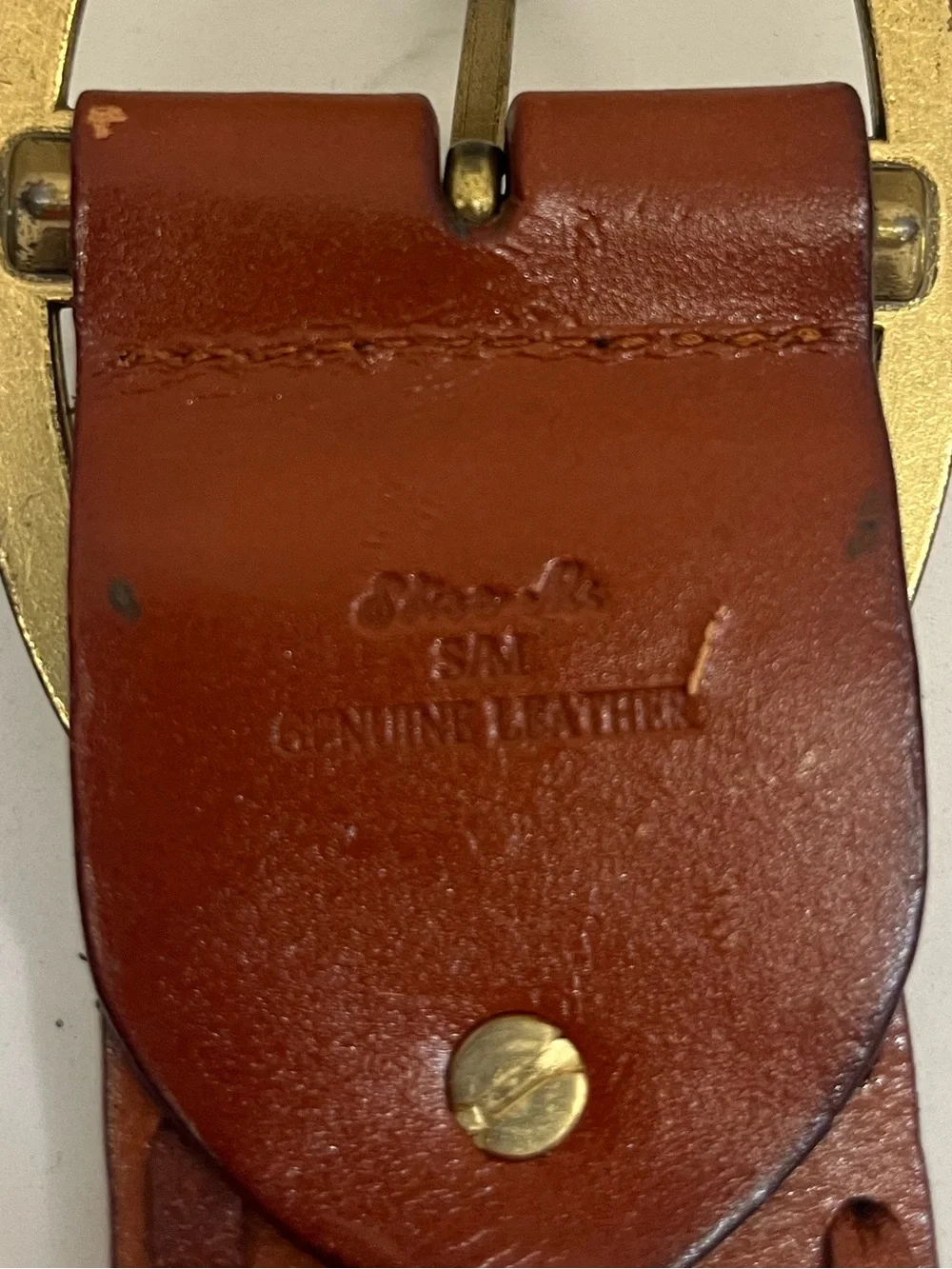Genuine Leather Brown Statement Belt with Brass Oval Buckle
